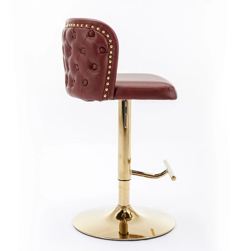 Set of 2 PU Upholstered Swivel Adjustble Bar Stools with Tufted Back