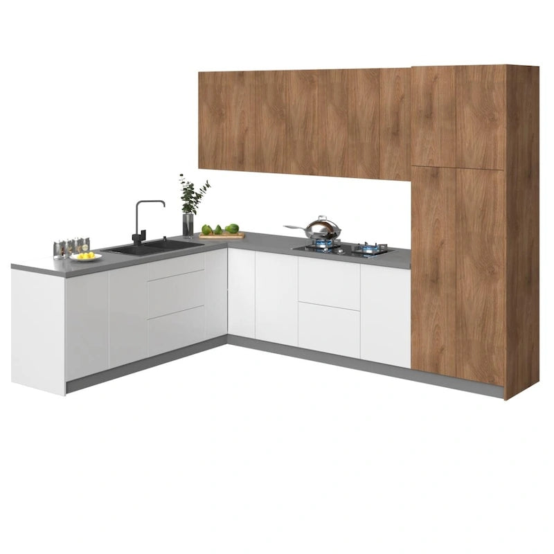 Kitchen Harmony Collection White Gloss & Gray Color Base Size 8x10Ft Wide - 126x96