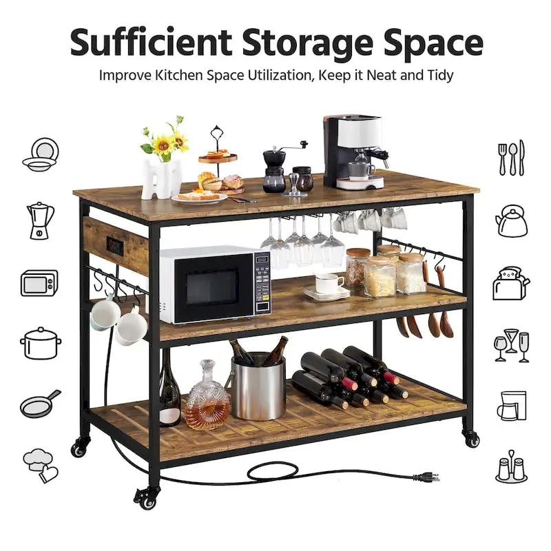 Yaheetech Kitchen Microwave Oven Stand with 3 Shelves and Worktop