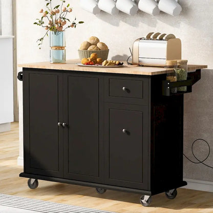 Kitchen Island on Wheels with Drop Leaf and 3 Tier Pull Out Organizer