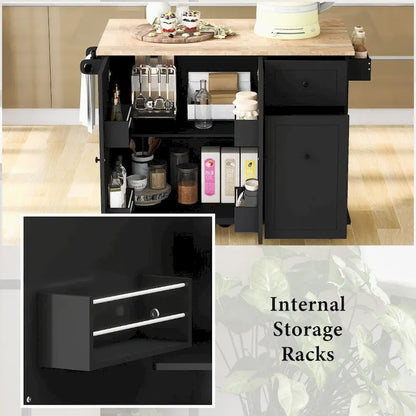 Kitchen Island on Wheels with Drop Leaf and 3 Tier Pull Out Organizer