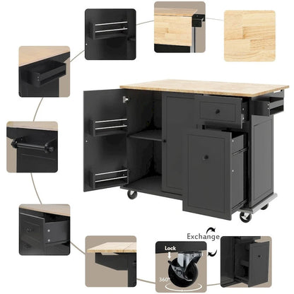 Kitchen Island on Wheels with Drop Leaf and 3 Tier Pull Out Organizer