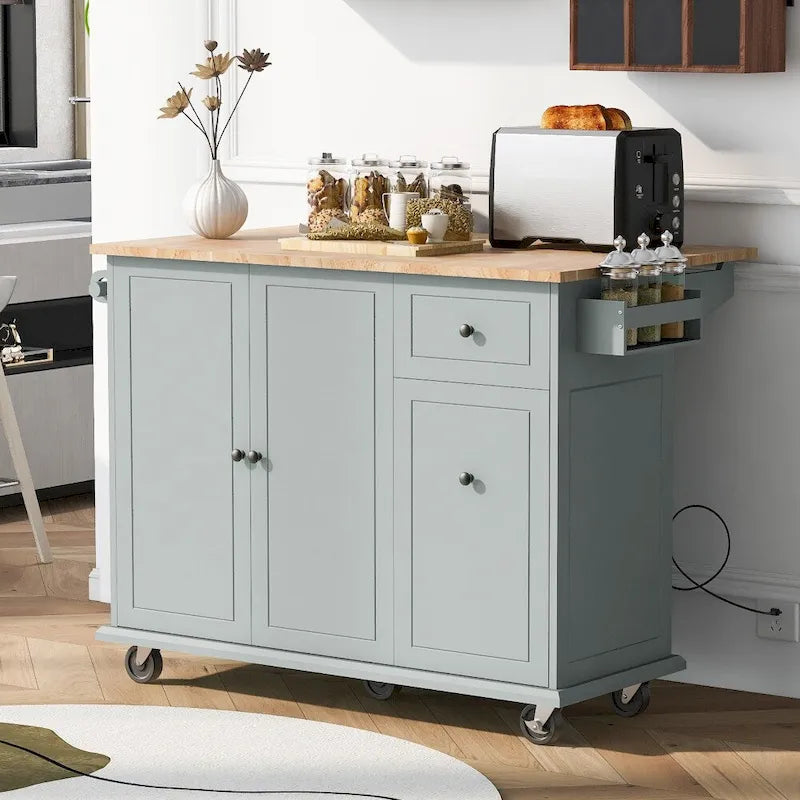 Kitchen Island on Wheels with Drop Leaf and 3 Tier Pull Out Organizer