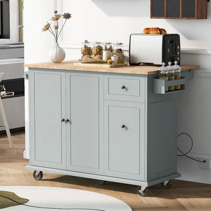 Kitchen Island on Wheels with Drop Leaf and 3 Tier Pull Out Organizer