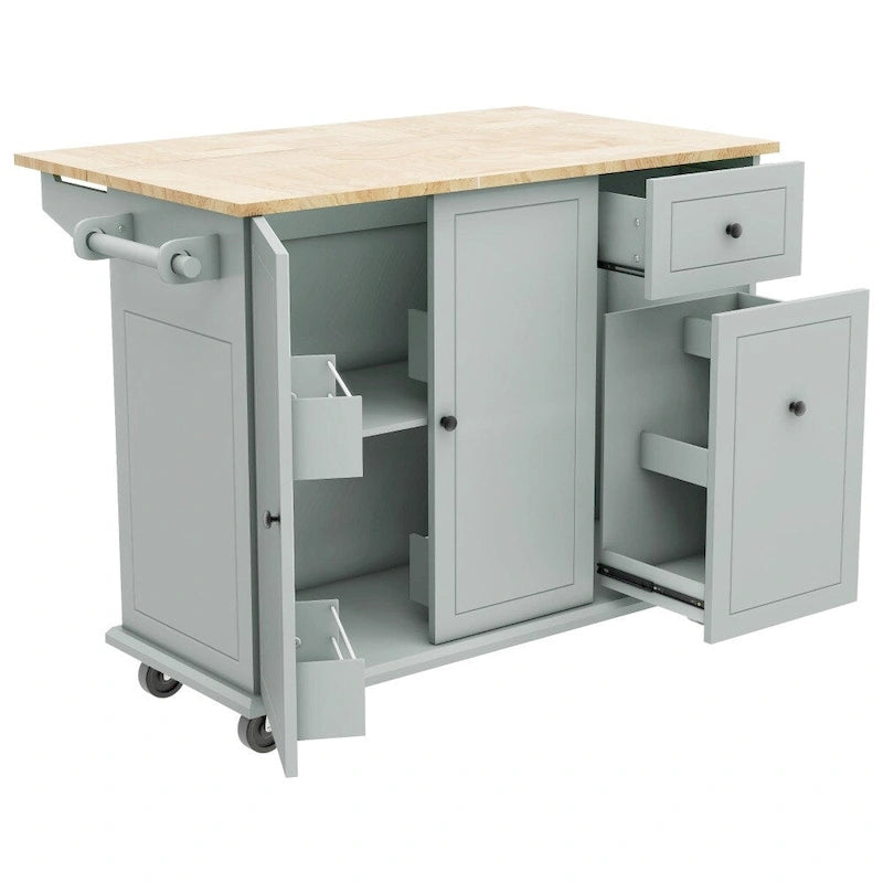 Kitchen Island on Wheels with Drop Leaf and 3 Tier Pull Out Organizer