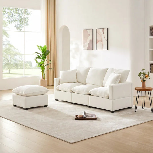 84*57 Modern Modular Sofa, 4 Seat Chenille Sectional Couch Set with 2 Pillows Included, Freely Combinable Indoor Funiture