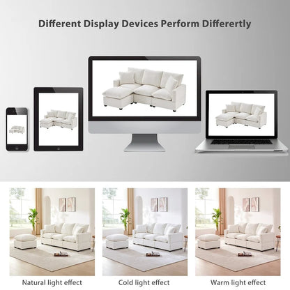 84*57 Modern Modular Sofa, 4 Seat Chenille Sectional Couch Set with 2 Pillows Included, Freely Combinable Indoor Funiture
