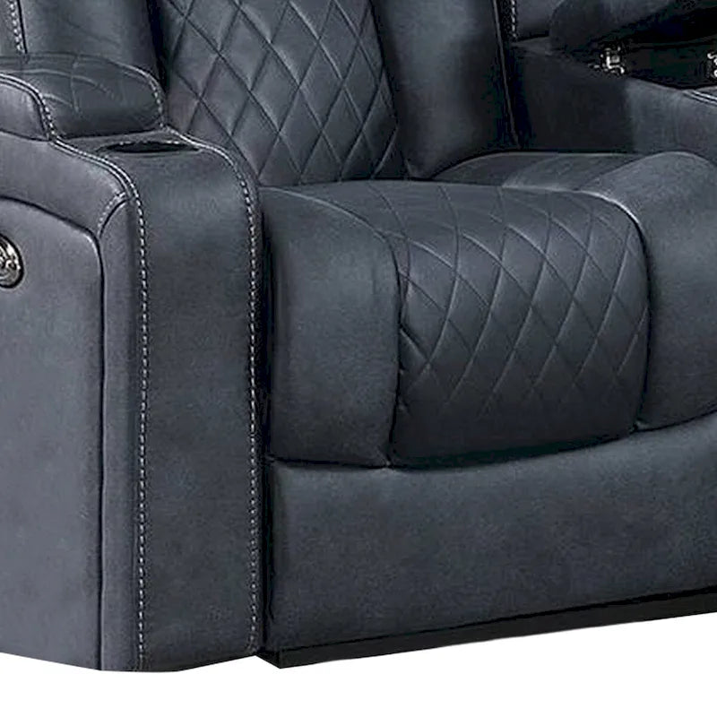 Elva 72 Inch Power Reclining Loveseat, Lift Top Storage Console, Blue