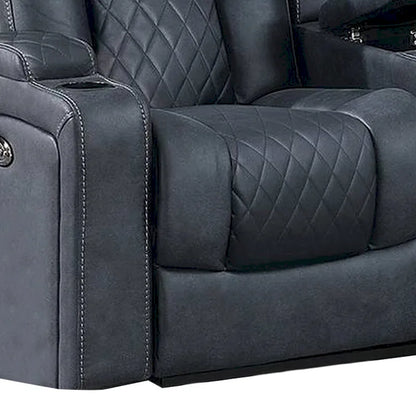 Elva 72 Inch Power Reclining Loveseat, Lift Top Storage Console, Blue