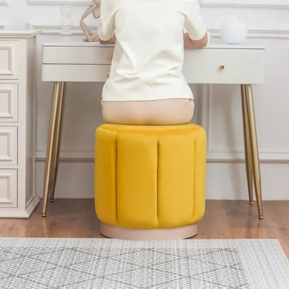 Adeco Round Upholstered Ottoman Flannelette Stool for Living Room