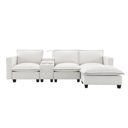 Chenille Square Arm Mid-Century Modern USB Port Sectional Sofa - 109 x 57
