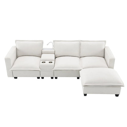 Chenille Square Arm Mid-Century Modern USB Port Sectional Sofa - 109 x 57