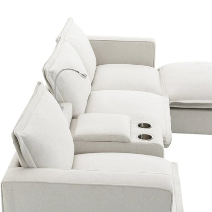 Chenille Square Arm Mid-Century Modern USB Port Sectional Sofa - 109 x 57