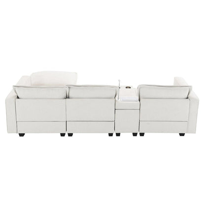 Chenille Square Arm Mid-Century Modern USB Port Sectional Sofa - 109 x 57