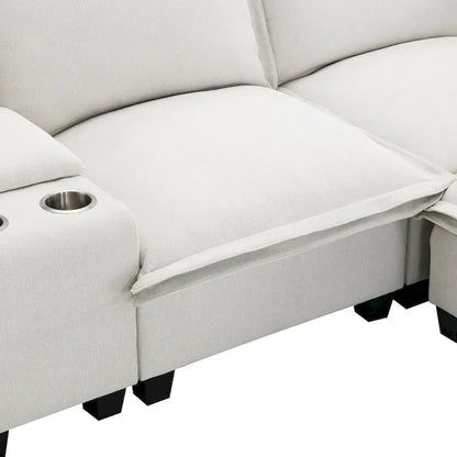 Chenille Square Arm Mid-Century Modern USB Port Sectional Sofa - 109 x 57