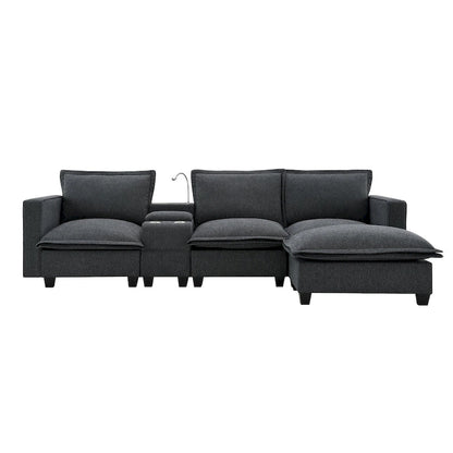 Chenille Square Arm Mid-Century Modern USB Port Sectional Sofa - 109 x 57