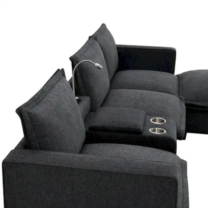 Chenille Square Arm Mid-Century Modern USB Port Sectional Sofa - 109 x 57