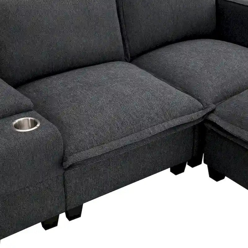 Chenille Square Arm Mid-Century Modern USB Port Sectional Sofa - 109 x 57