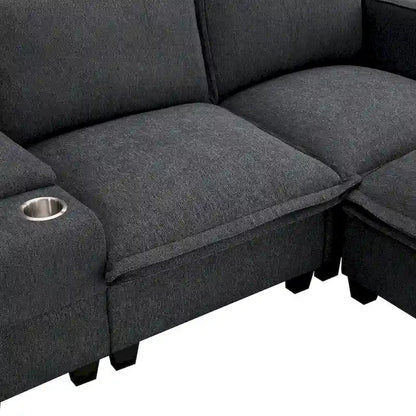 Chenille Square Arm Mid-Century Modern USB Port Sectional Sofa - 109 x 57