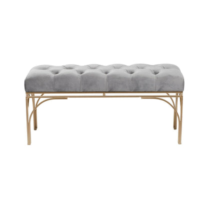 Metal Bench with Velvet Seat - Gray, Black or White - Roche River Decor
