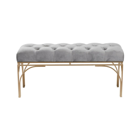 Metal Bench with Velvet Seat - Gray, Black or White - Roche River Decor