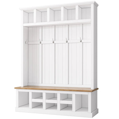 78H Modern Hall Tree with Wide Storage Seating Bench,Entryway Shoe Cabinet with 13 Compartments,Elegant Coat Rack with 6 Hooks