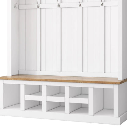 78H Modern Hall Tree with Wide Storage Seating Bench,Entryway Shoe Cabinet with 13 Compartments,Elegant Coat Rack with 6 Hooks