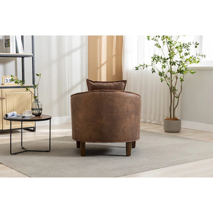 Mid-Century Upholstered Barrel Accent Round Arm Chair with Ottoman