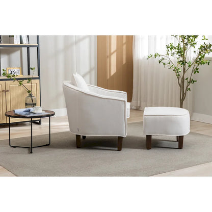 Mid-Century Upholstered Barrel Accent Round Arm Chair with Ottoman
