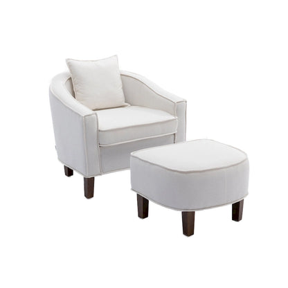 Mid-Century Upholstered Barrel Accent Round Arm Chair with Ottoman