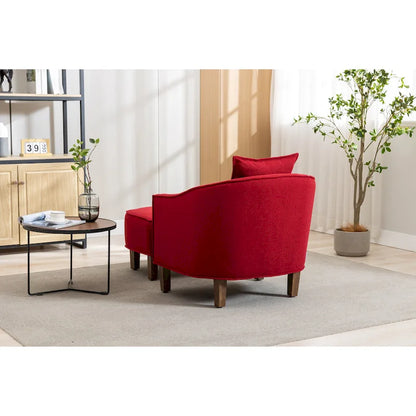 Mid-Century Upholstered Barrel Accent Round Arm Chair with Ottoman