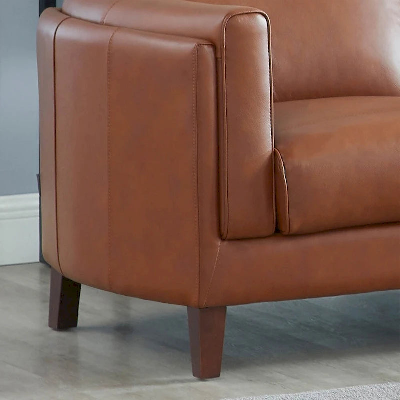 Hydeline Maui Top Grain Leather Loveseat With Feather, Memory Foam and Springs