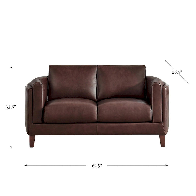 Hydeline Maui Top Grain Leather Loveseat With Feather, Memory Foam and Springs
