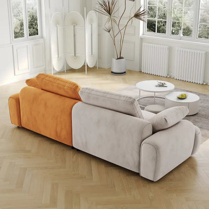 Ouyessir Modern Upholstered Velvet Oversized Sofa Couch with Beige&Yellow Suede Fabric