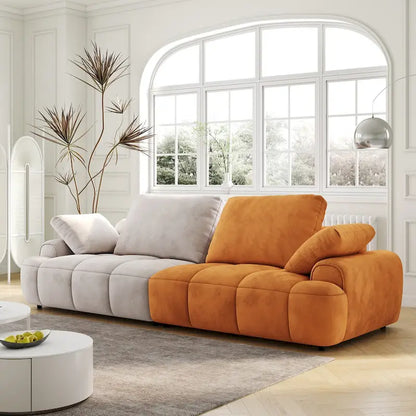 Ouyessir Modern Upholstered Velvet Oversized Sofa Couch with Beige&Yellow Suede Fabric