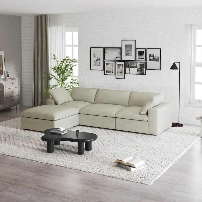 Commix Down Filled Sectional Sofa L-shape 4 Piece Modular Couch with Storage Ottoman
