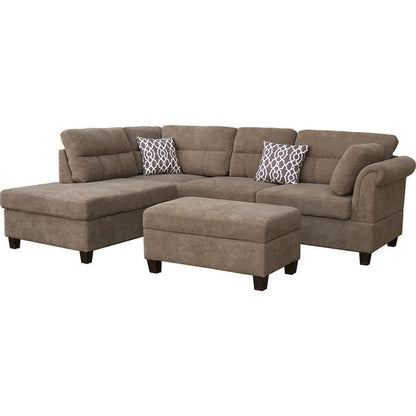 Ari 104 Inch Sectional Sofa with Chaise, Ottoman, 2 Accent Pillows, Brown