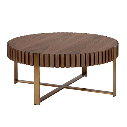 Modern 31.5 Round Coffee Table with Sturdy Metal Pedestal