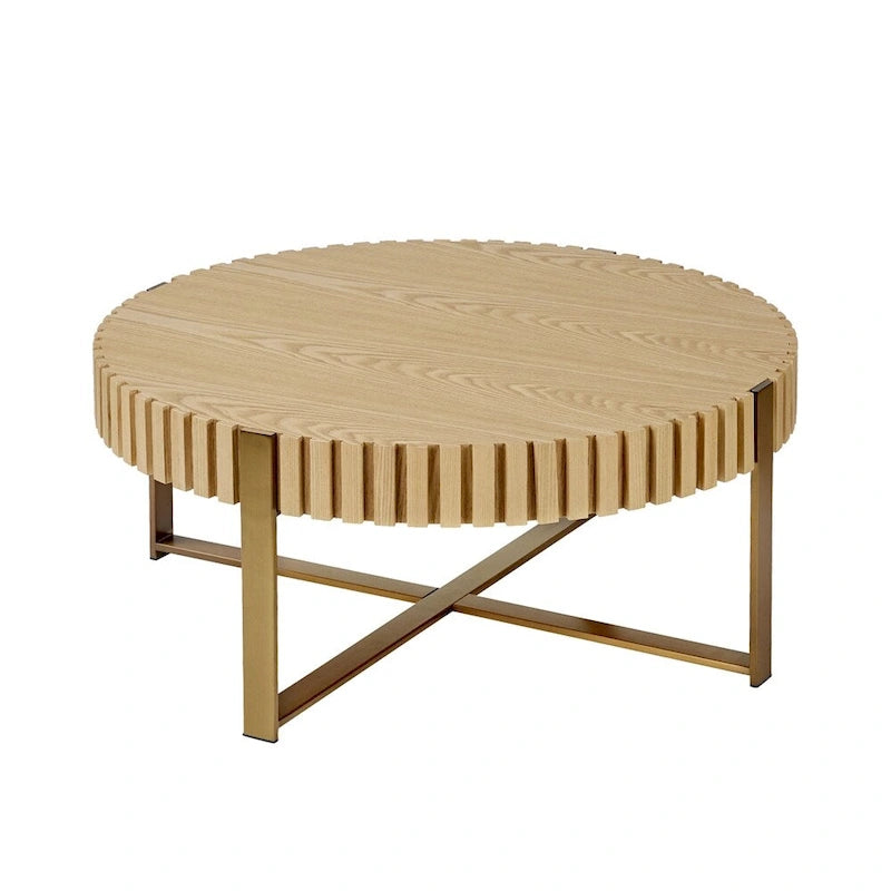 Modern 31.5 Round Coffee Table with Sturdy Metal Pedestal