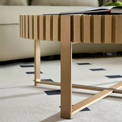 Modern 31.5 Round Coffee Table with Sturdy Metal Pedestal