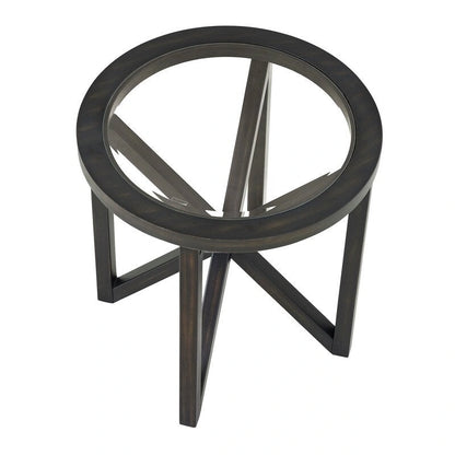 Modern simple glass coffee table, tempered glass coffee table solid wood base round transparent glass top
