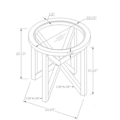 Modern simple glass coffee table, tempered glass coffee table solid wood base round transparent glass top