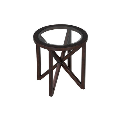 Modern simple glass coffee table, tempered glass coffee table solid wood base round transparent glass top