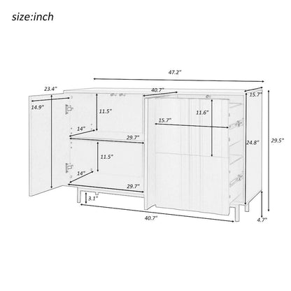 Wave Pattern Storage Cabinet with 2 Doors and 2 Drawers, Adjustable, Suitable for Study,Entrance and Living Room