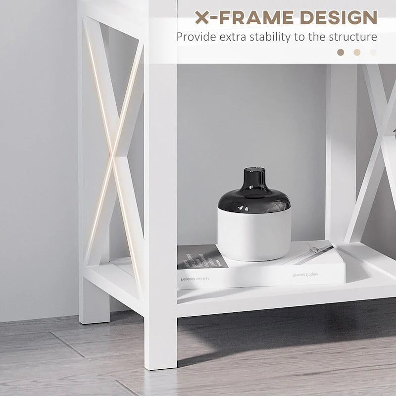 Side Table, Farmhouse End Table With Storage Drawer, Open Shelf And X-Frame
