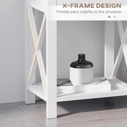 Side Table, Farmhouse End Table With Storage Drawer, Open Shelf And X-Frame