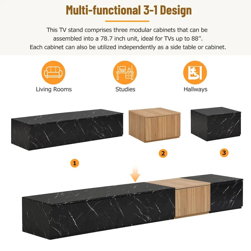 TV Stand for TVs up to 88, Modern Free-Combination Entertainment Center with 4 Storage Drawers