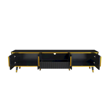 TV Stand with Open Storage Shelf for TVs Up to 85,with Cabinets and Drawers, Practical Media Console with Unique Legs