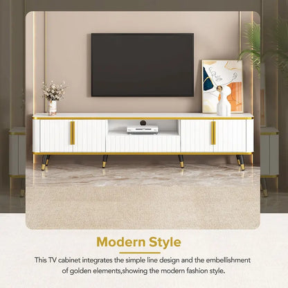 TV Stand with Open Storage Shelf for TVs Up to 85,with Cabinets and Drawers, Practical Media Console with Unique Legs
