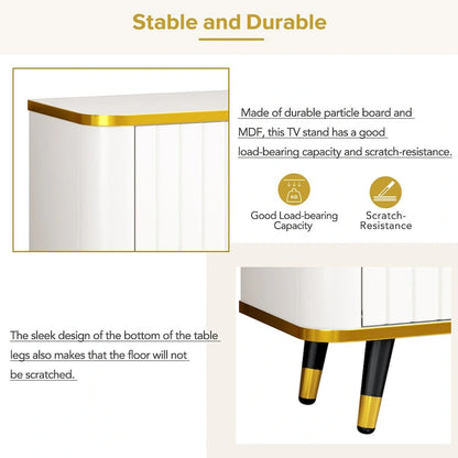 TV Stand with Open Storage Shelf for TVs Up to 85,with Cabinets and Drawers, Practical Media Console with Unique Legs